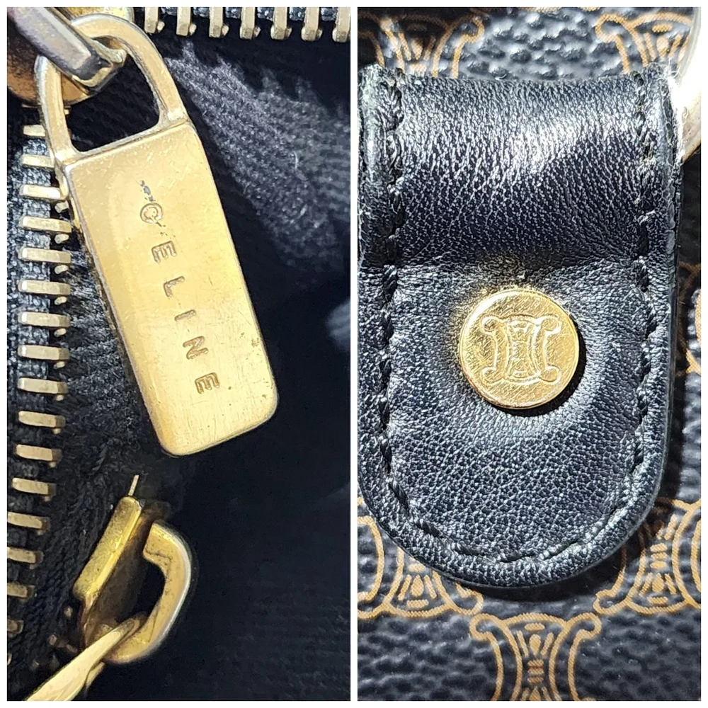 Céline Vintage Macadam Canvas Shoulder Bag Black/Brown